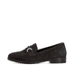 Dunkelbraune Rieker Damen Loafer 46262-25 aus Rauleder mit Schmuckelementen. Schuh Außenseite.