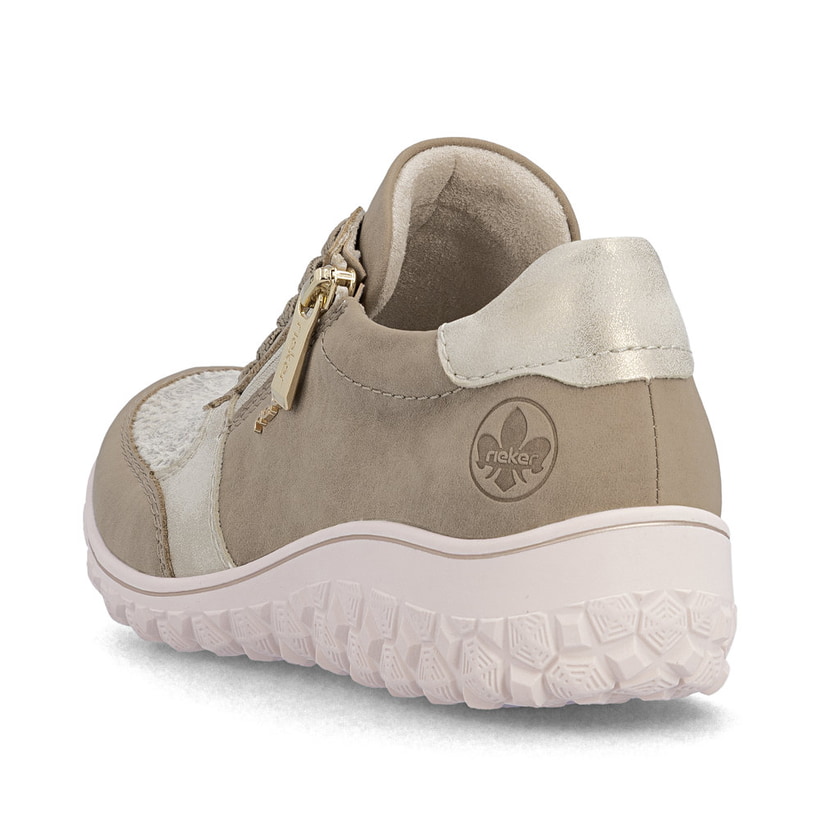 Beige Rieker Damen Schnürschuhe 59502-62 mit Reißverschluss sowie Extraweite H. Schuh von hinten.