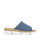 Schieferblaue Rieker Damen Pantoletten V2377-14 mit Buchstabenmuster. Schuh Innenseite.