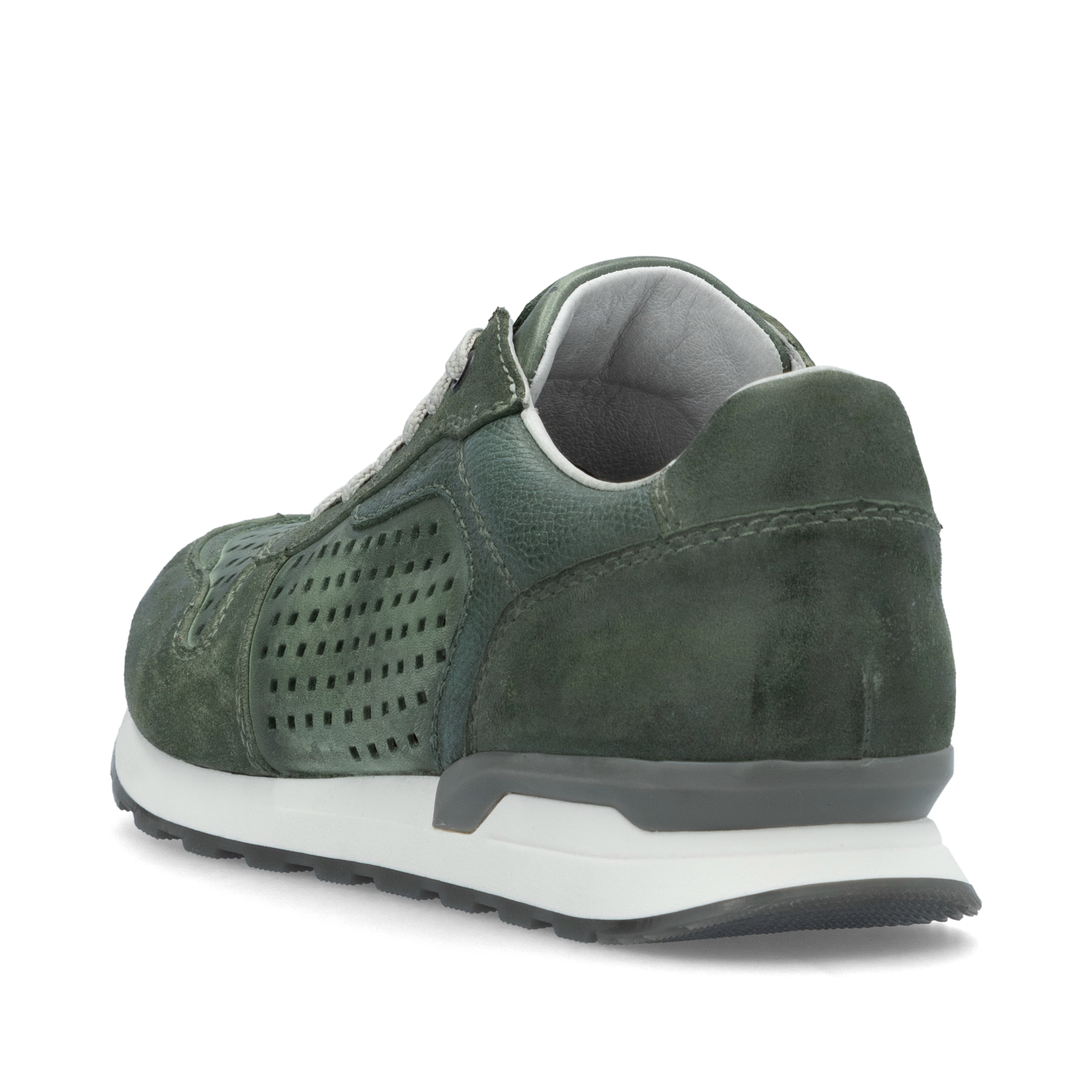 Grüne Rieker Herren Sneaker Low U0312-52 mit Schnürung sowie Komfortweite G 1/2. Schuh von hinten.