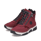Dunkelrote Rieker Damen Schnürstiefel 45960-35 mit einem Reißverschluss. Schuhpaar seitlich schräg.