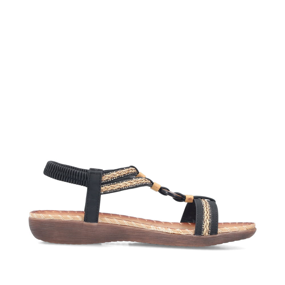 Schwarze Rieker Damen Zehentrenner V7564-00 mit modischen Flechtelementen. Schuh Innenseite.