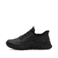 Schwarze Rieker Damen Slipper M5357-00 mit easy Hineinschlüpf-Möglichkeit. Schuh Außenseite.