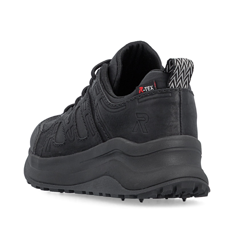 Schwarze Rieker Damen Sneaker Low Z0900-00 mit wasserabweisender TEX-Membran. Schuh von hinten.