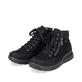 
Tiefschwarze Rieker Damen Schnürschuhe L7701-00 mit Schnürung und Reißverschluss. Schuhpaar schräg.