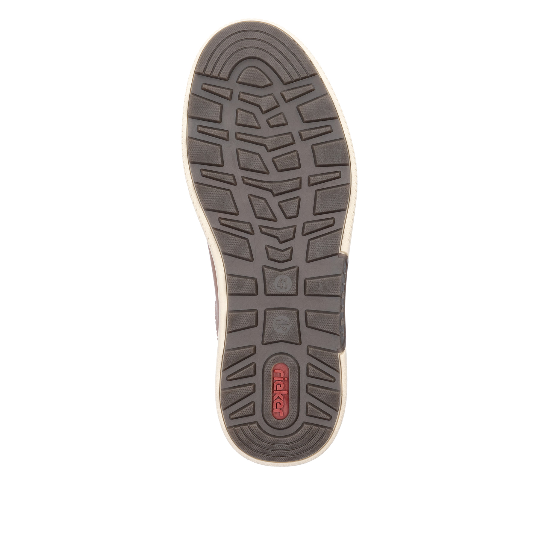 Baskets basses Rieker marron homme B3313-24 en cuir lisse avec lacets. Semelle extérieure de la chaussure.