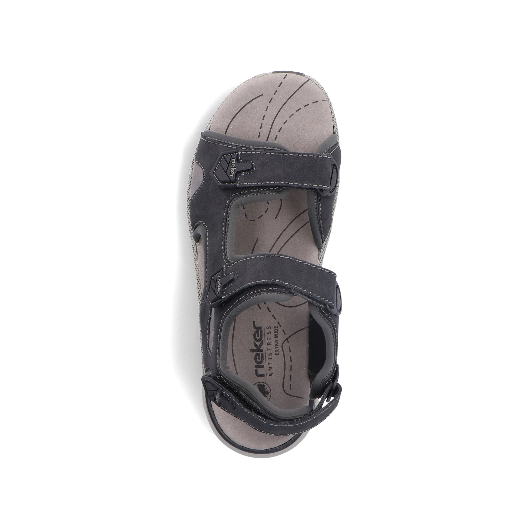 Schwarze Rieker Herren Trekkingsandalen 29151-00 mit Rieker Air Sohlenfenster. Schuh von oben.