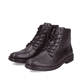 Dunkelbraune Rieker Herren Schnürstiefel F4546-25 aus Glattleder. Schuhpaar seitlich schräg.