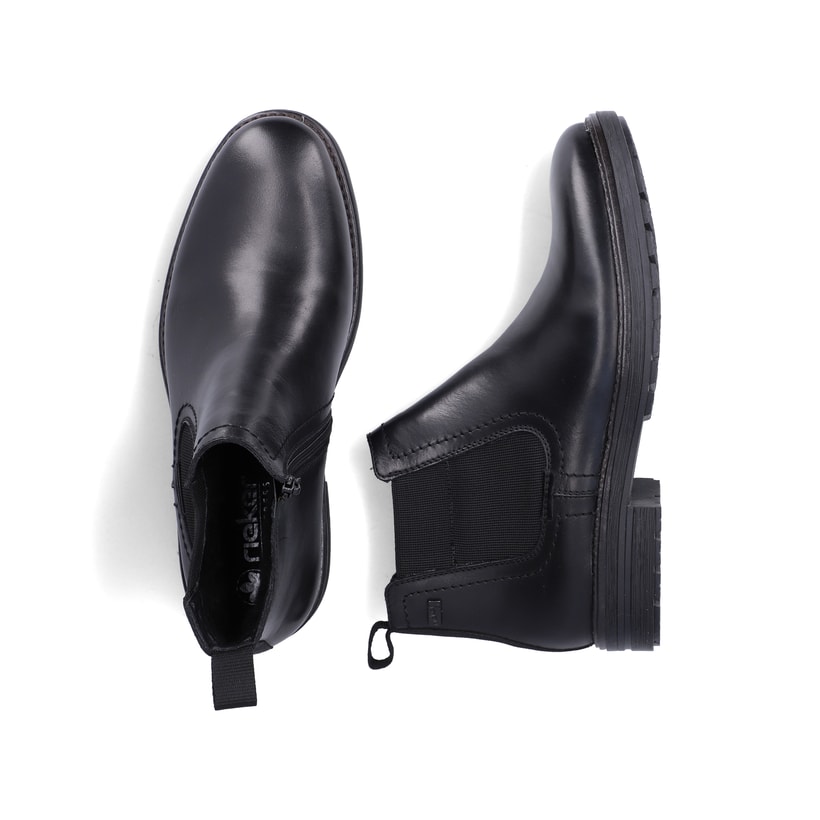 Schwarze Rieker Herren Chelsea Boots 33484-00 aus Glattleder. Schuh von oben, liegend.