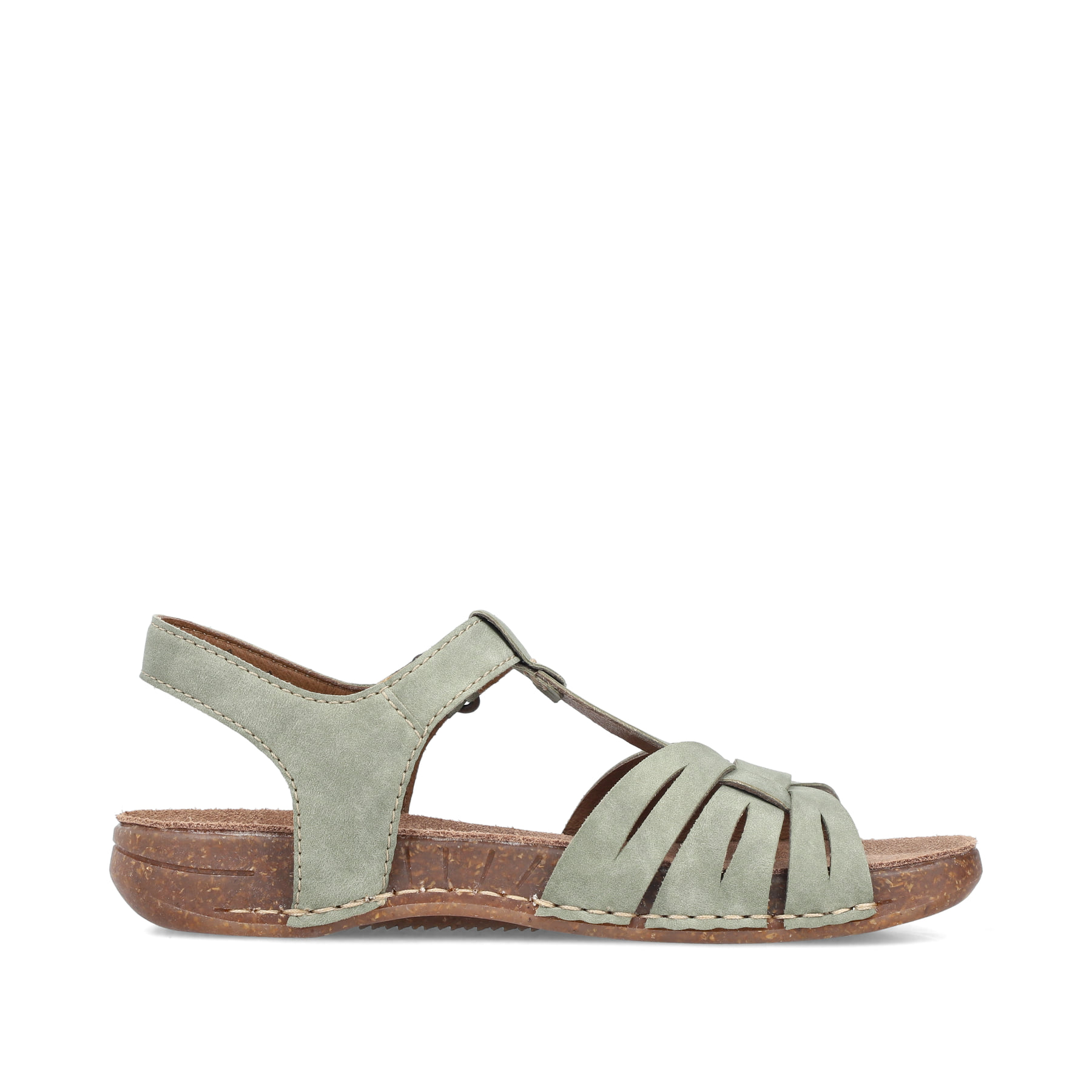 Grüne Rieker Damen Riemchensandalen 61461-52 mit einem Klettverschluss. Schuh Innenseite.
