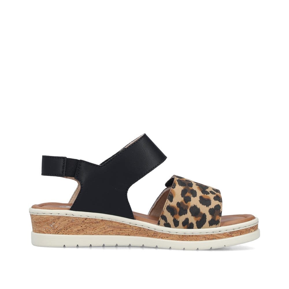 Schwarze Rieker Damen Riemchensandalen V4181-00 mit angesagtem Animal-Print. Schuh Innenseite.
