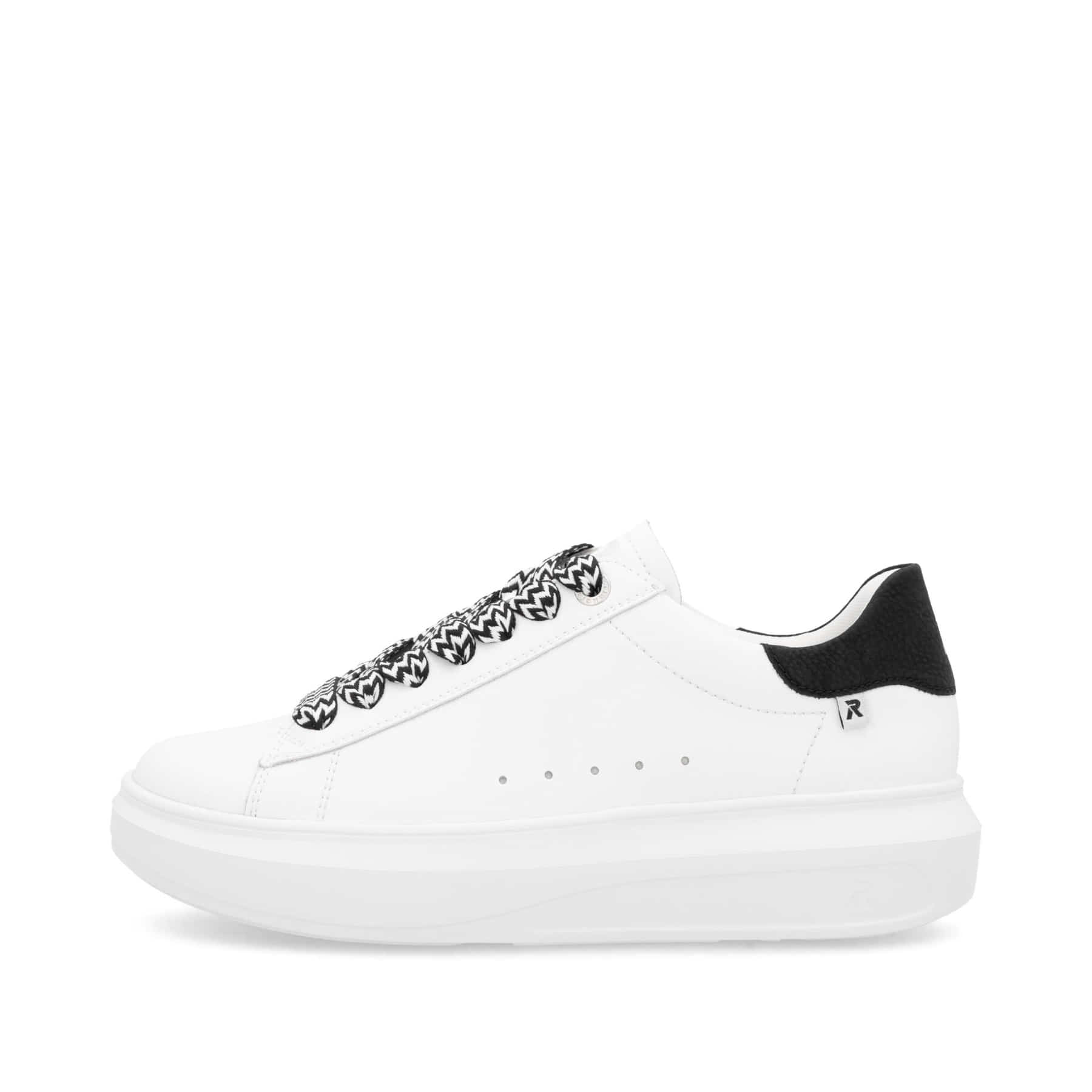 Weiße Rieker Damen Sneaker Low W1201-80 mit einer Schnürung. Schuh Außenseite.