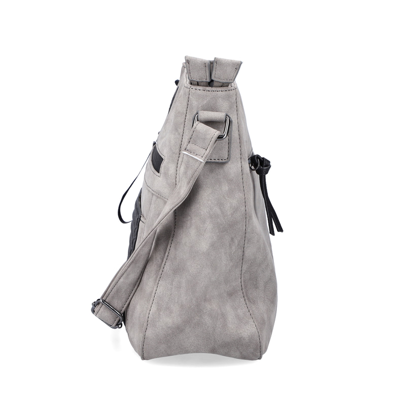 Sac Ã  main Rieker H1481-42 en gris avec compartiment intérieur, fermeture éclair et poche pour téléphone portable. Côté gauche.