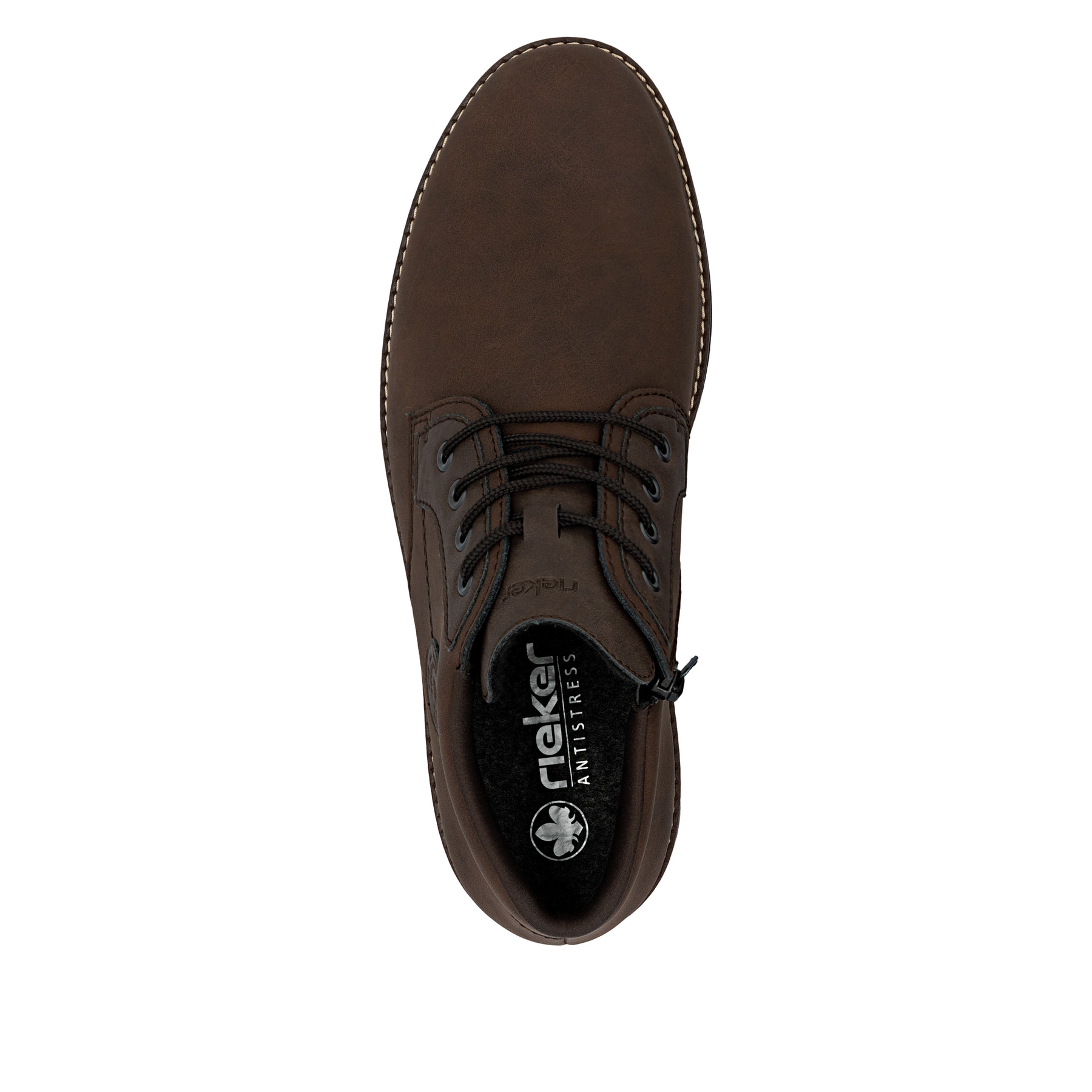 Dunkelbraune Rieker Herren Schnürstiefel 10539-22 aus Rauleder. Schuh von oben.