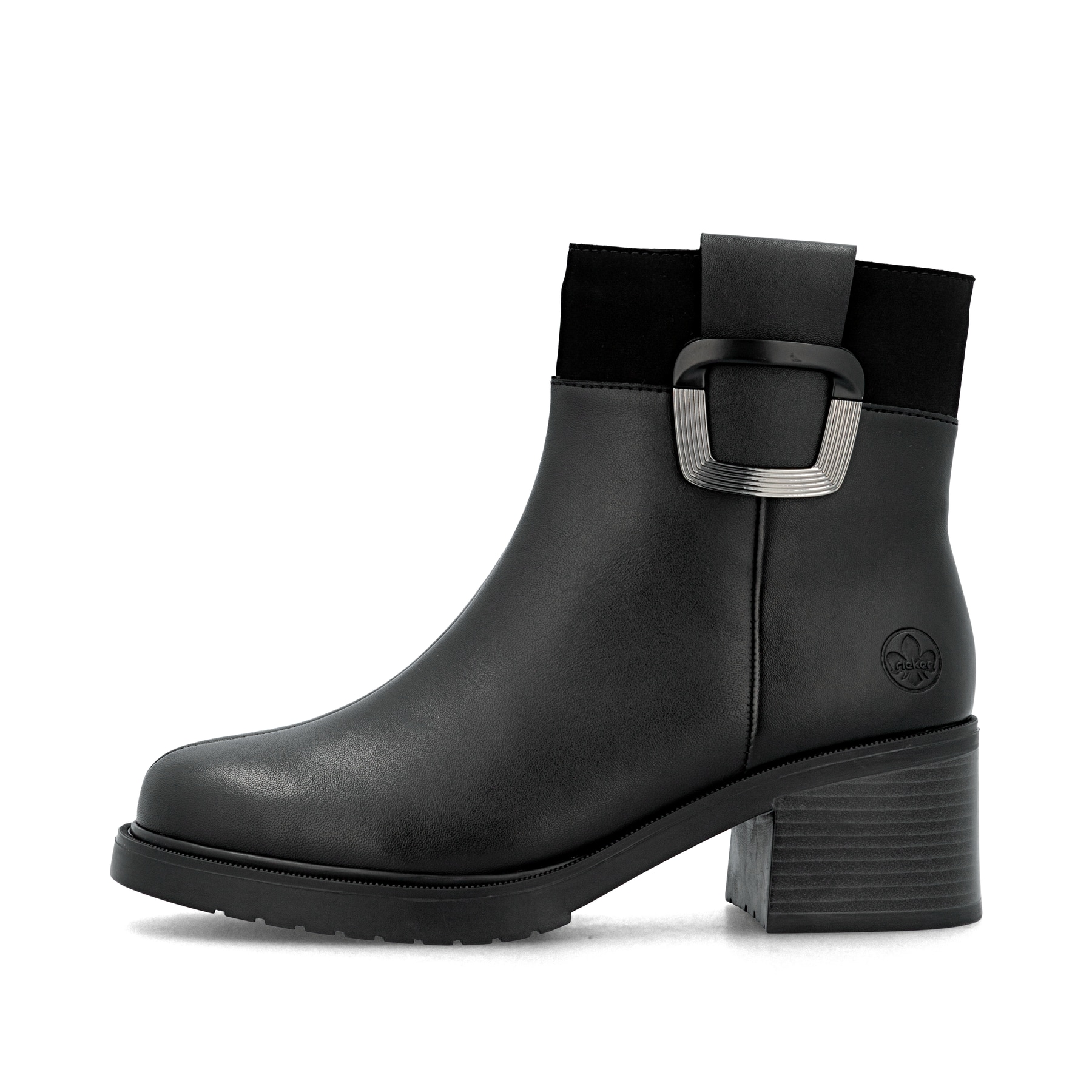 Schwarze Rieker Damen Stiefeletten Y5253-00 aus Glattleder. Schuh Außenseite.