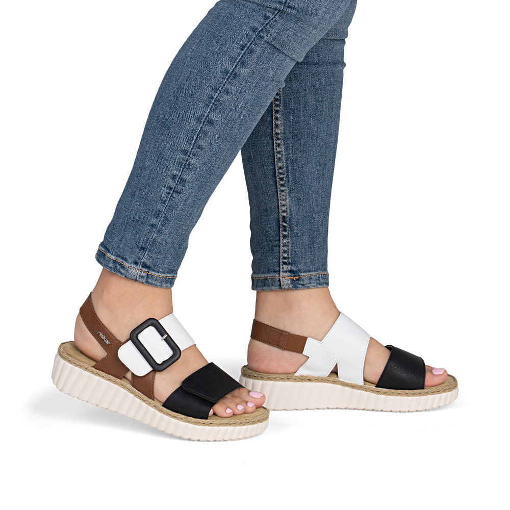 Sandales compensées Rieker multicolores pour femme 69260-91. Chaussure au pied.