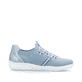 Blaue vegane Rieker Damen Slipper L7462-12 mit einem Gummizug. Schuh Innenseite.