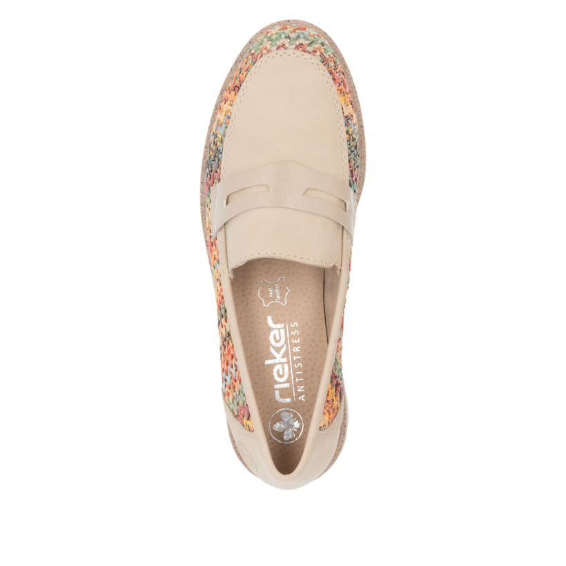 Mocassins Rieker multicolores pour femme 45562-90 avec bande élastique. Chaussure vue de dessus.