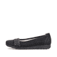 Nachtschwarze Rieker Ballerinas L9358-00 mit Riemen in Flechtoptik. Schuh Außenseite.