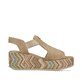 Beige Rieker Keilsandaletten 69472-60 mit Gummizug sowie leichter Plateausohle. Schuh Innenseite.