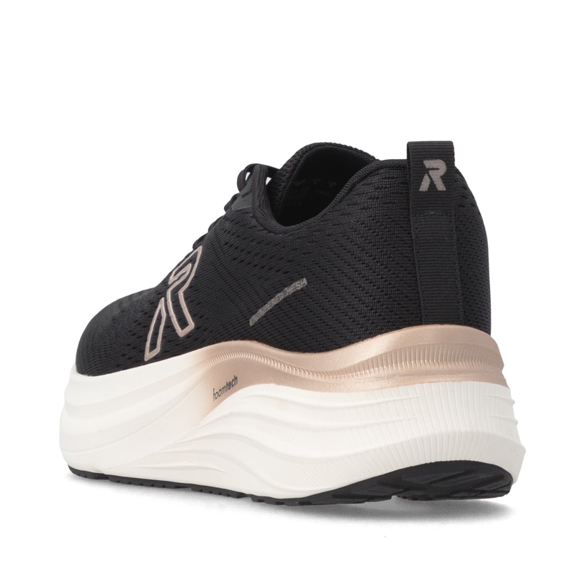 Schwarze Rieker Sport Damen Sneaker Low W4101-01. Schuh von hinten.