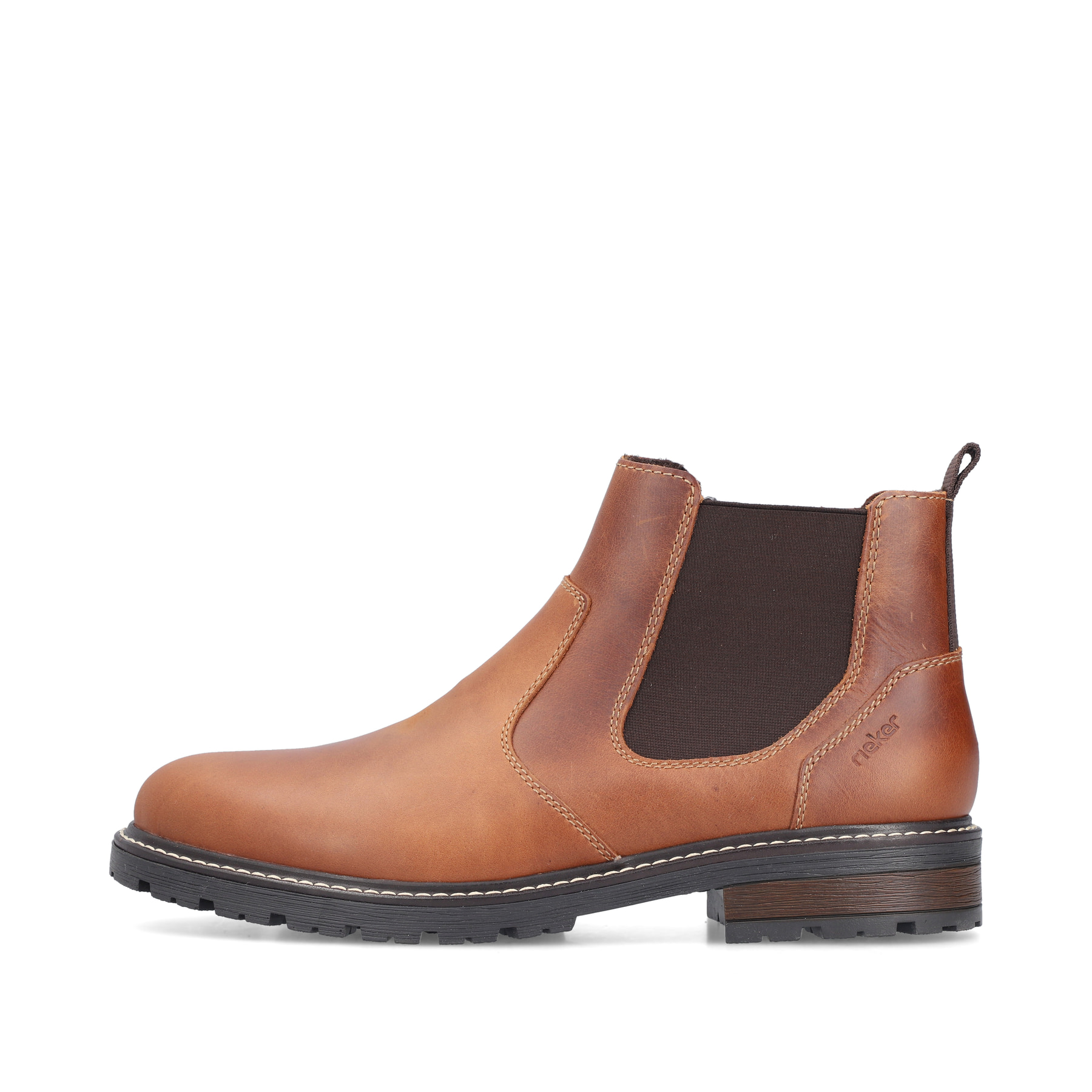 Braune Rieker Herren Chelsea Boots 32052-24 aus Glattleder mit Reißverschluss. Schuh Außenseite.