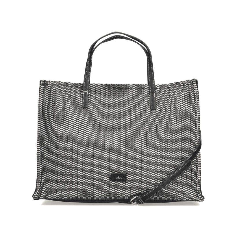 Sac à main Rieker H1074-92 noir avec fermeture éclair et bandoulière amovible et ajustable. Devant.