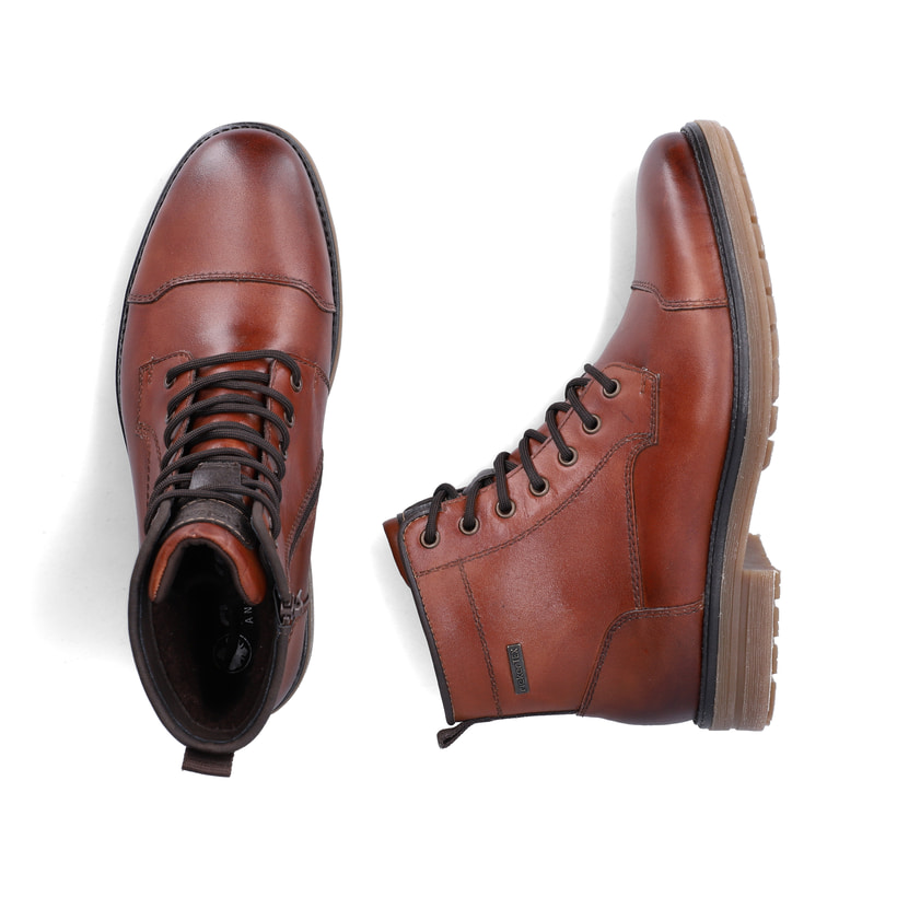 Braune Rieker Herren Schnürstiefel 33440-24 aus Glattleder. Schuh von oben, liegend.