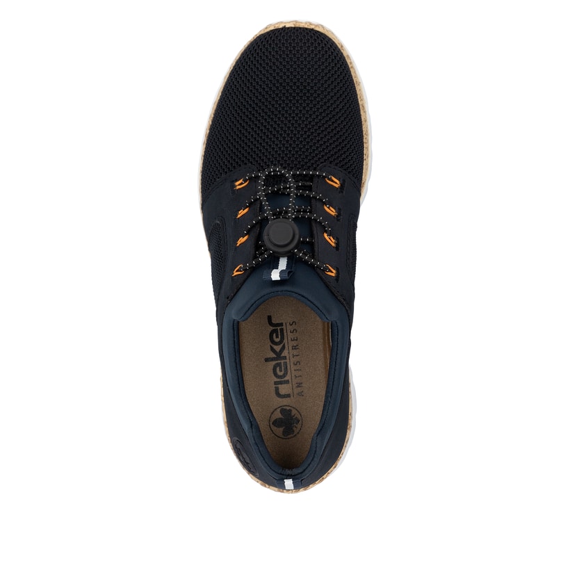 Chaussons Rieker bleus pour femme N4290-14 avec bande élastique. Chaussure vue de dessus.
