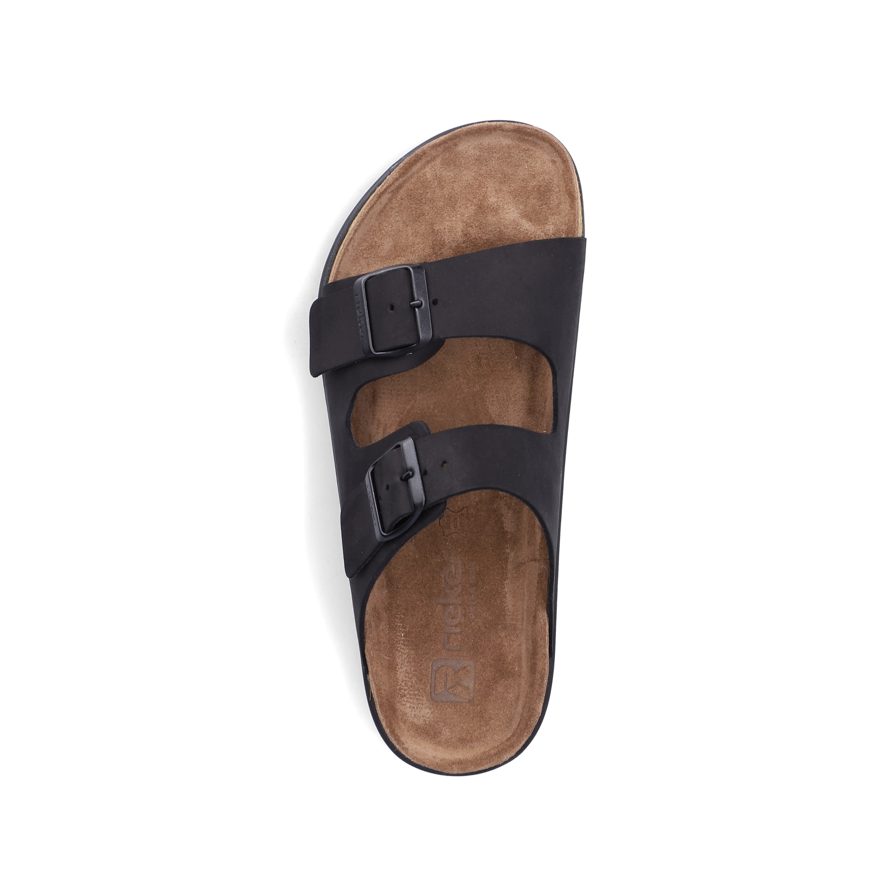 Mules Rieker noires pour homme 21190-00 avec boucles. Chaussure vue de dessus.