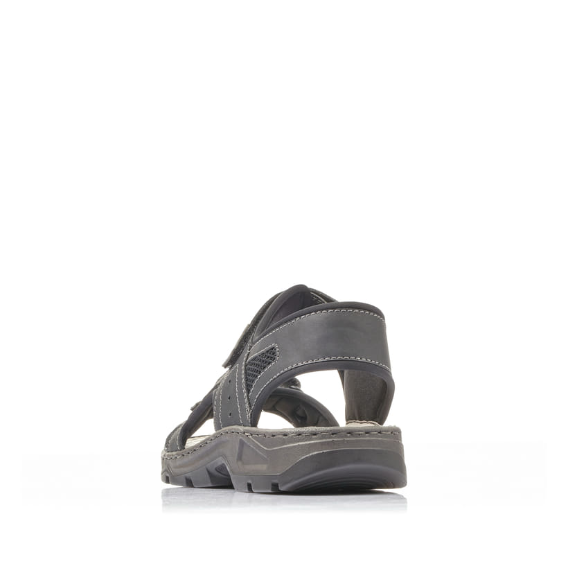 Schwarze Rieker Herren Trekkingsandalen 26156-02 mit einem Klettverschluss. Schuh von hinten.