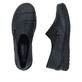 Blaue Rieker Damen Slipper 48961-14 mit modernen Ziernähten sowie einem Gummizug. Schuh von oben, liegend.
