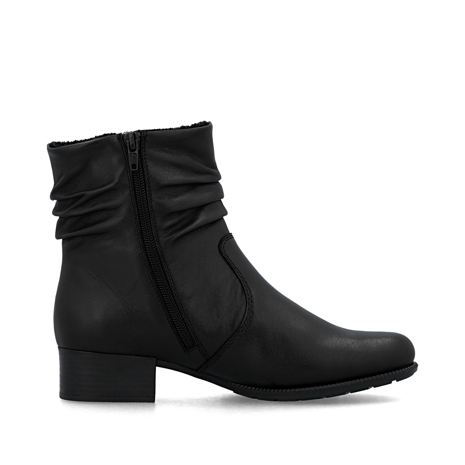 Schwarze Rieker Damen Stiefeletten 78656-00 aus Glattleder mit Reißverschluss. Schuh Innenseite.
