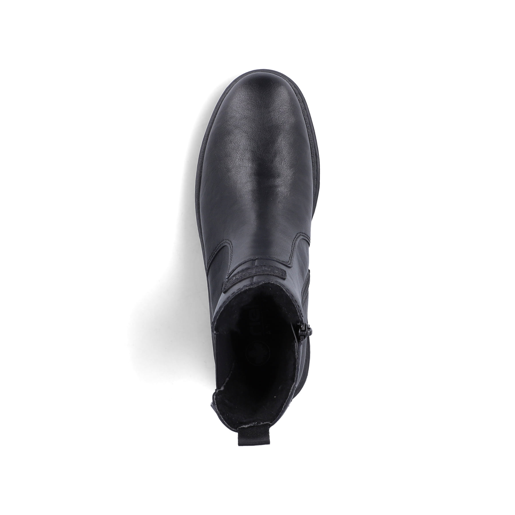 Schwarze Rieker Damen Chelsea Boots Z9460-00 mit wasserabweisender TEX-Membran. Schuh von oben.
