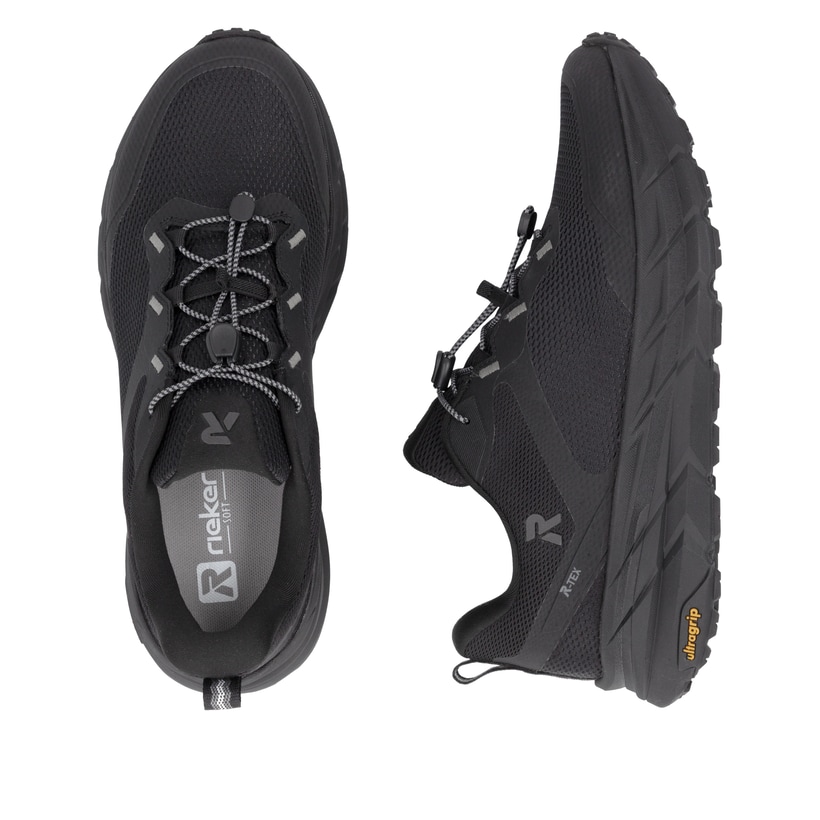Schwarze Rieker Sport Herren Sneaker Low U4502-00. Schuh von oben, liegend.