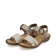 Beige Rieker Damen Riemchensandalen 608Z3-60 mit trendigen Schnalle. Schuhpaar seitlich schräg.