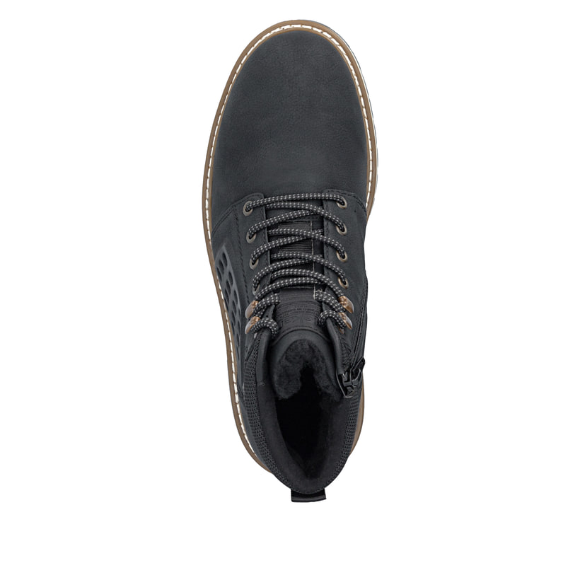 Schwarze Rieker Herren Schnürstiefel F3800-00 mit wasserabweisender TEX-Membran. Schuh von oben.