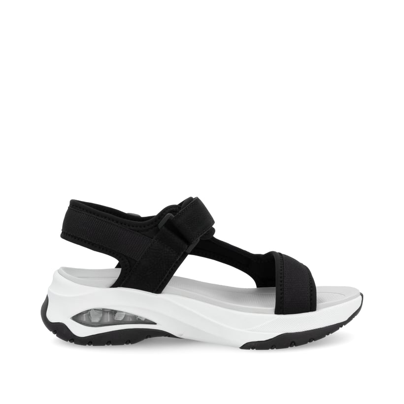 Schwarze vegane Rieker Damen Trekkingsandalen W3151-01 mit einem Klettverschluss. Schuh Innenseite.