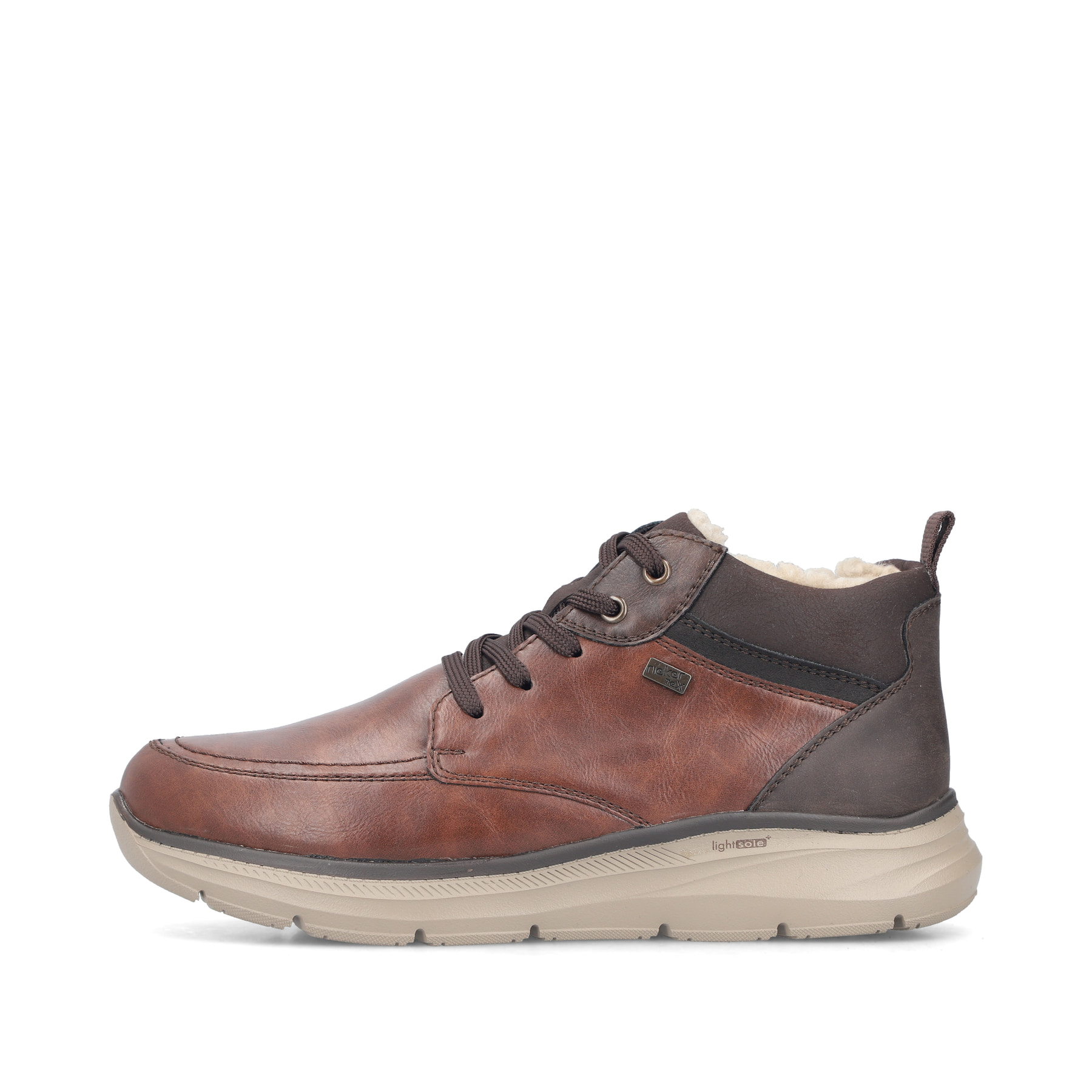 Braun-dunkelblaue Rieker Herren Schnürstiefel B1824-24 mit der lightsole+. Schuh Außenseite.