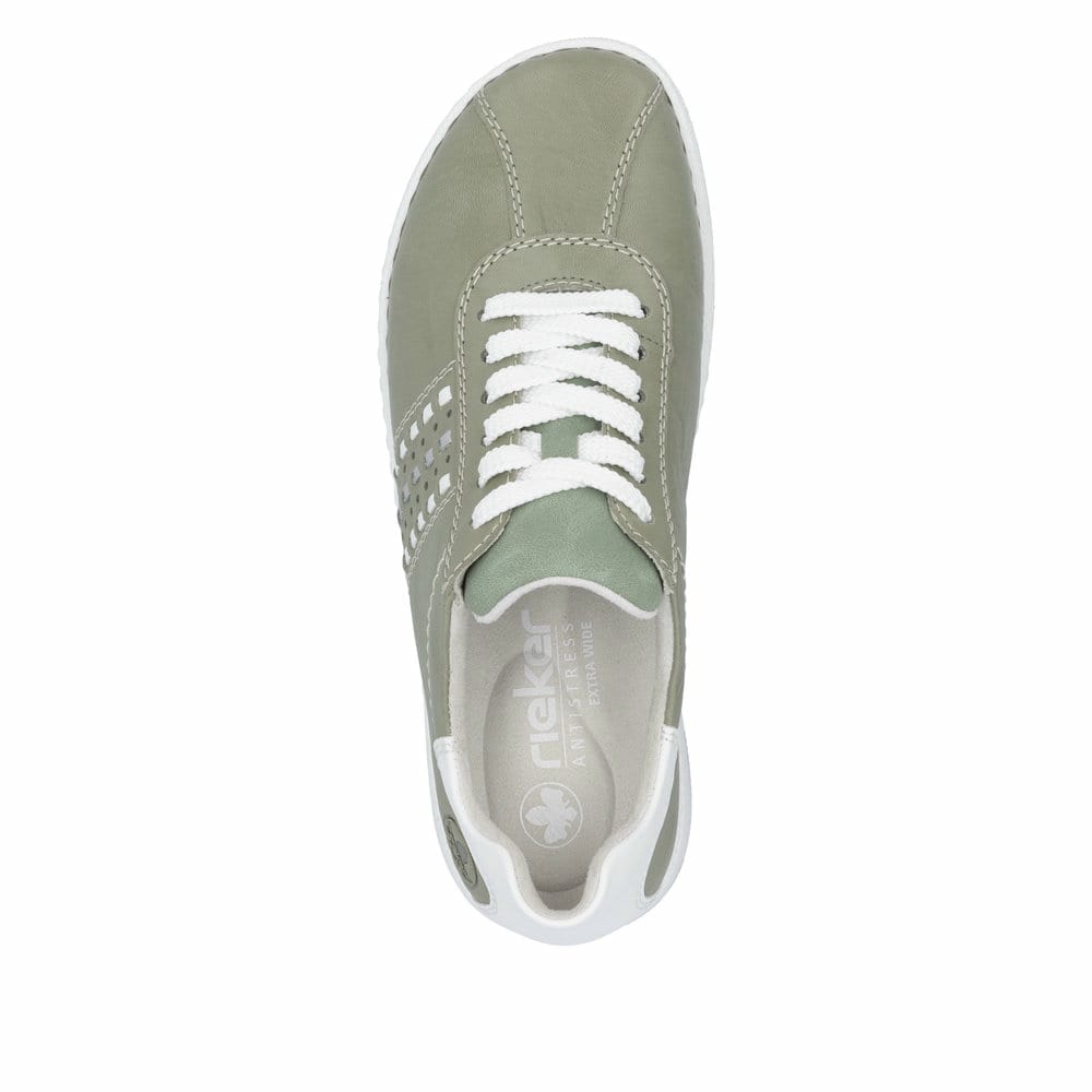 Grüne Rieker Damen Schnürschuhe 42408-52 mit der Extraweite H. Schuh von oben.