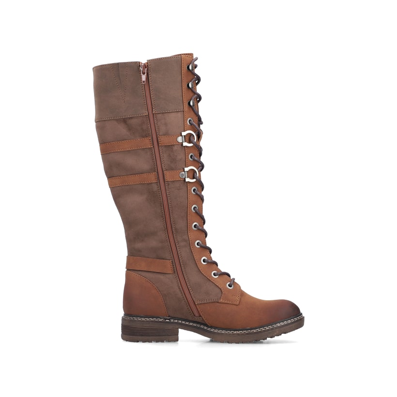 Dunkelbraune Rieker Damen Hochschaftstiefel 94732-25 mit einem Reißverschluss. Schuh Innenseite.