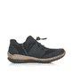 Tiefschwarze Rieker Damen Slipper N32X8-00 mit Gummizug sowie einer leichten Sohle. Schuh Innenseite