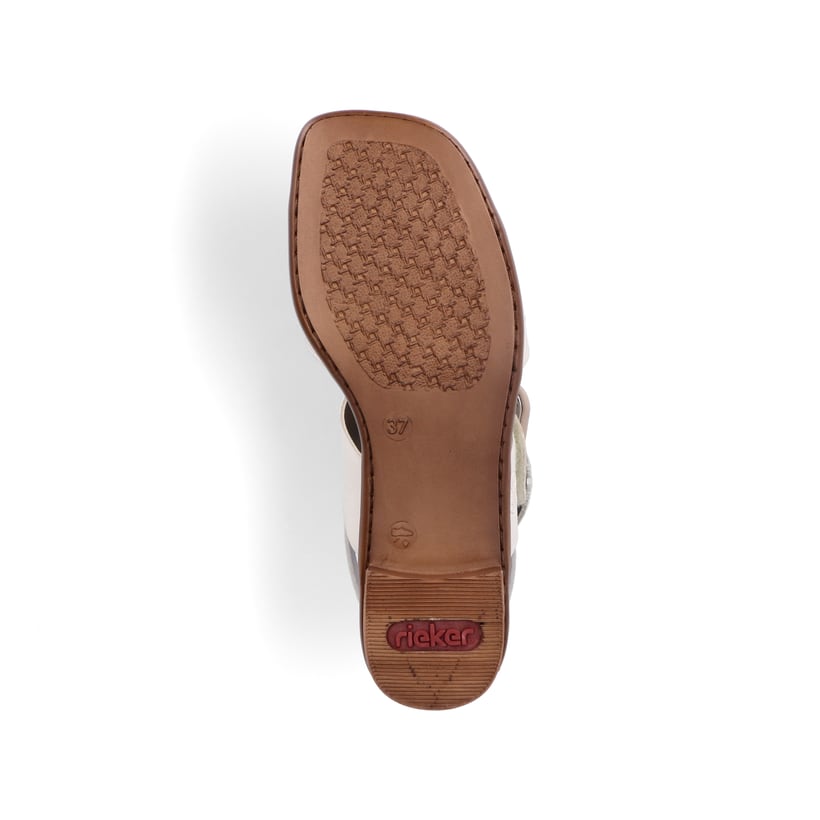 Beige Rieker Riemchensandaletten 62663-60 mit trendigen Schnalle. Schuh Laufsohle.