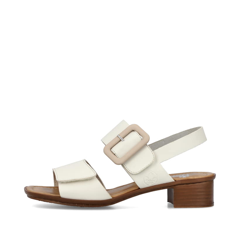 Beige Rieker Riemchensandaletten 62663-60 mit trendigen Schnalle. Schuh Außenseite.