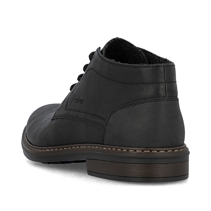 Tiefschwarze Rieker Herren Schnürschuhe 17604-00 mit einer schockabsorbierenden Sohle. Schuh von hinten