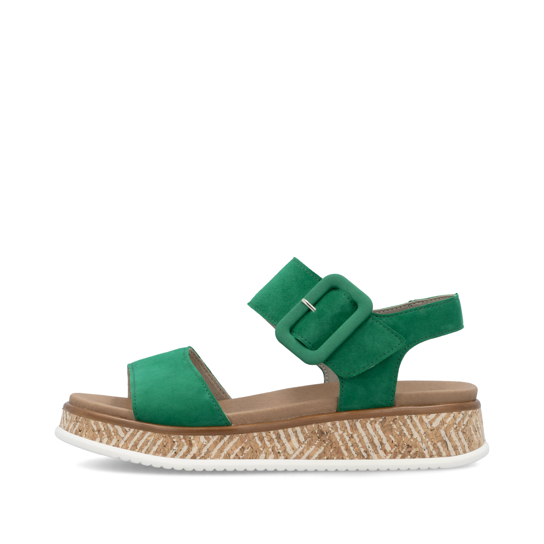 Grüne Rieker Damen Riemchensandalen W0800-52 mit trendigen Schnalle. Schuh Außenseite.