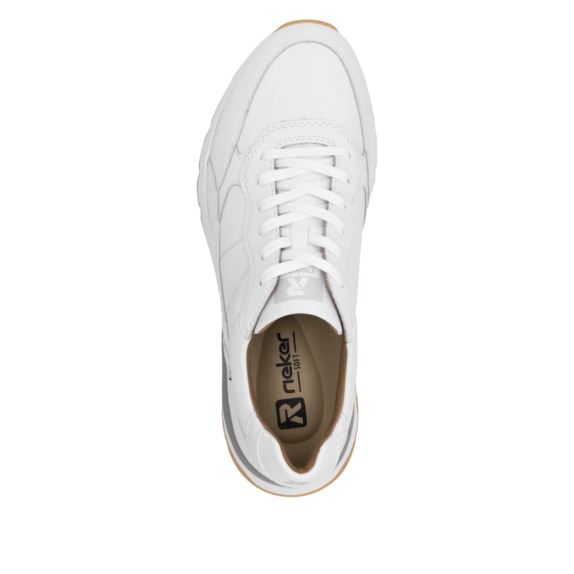 Weiße Rieker Herren Sneaker Low U0904-80 mit Schnürung sowie flexibler Sohle. Schuh von oben.