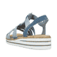 Blaue Rieker Damen Riemchensandalen V0678-12 mit einem Gummizug. Schuh von hinten.