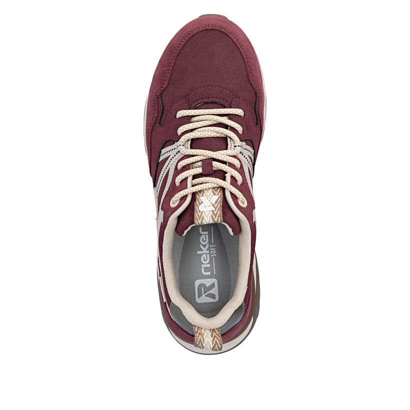Baskets basses Rieker rouges pour femmes W2501-35 avec membrane RiekerTEX. Chaussure vue de dessus.