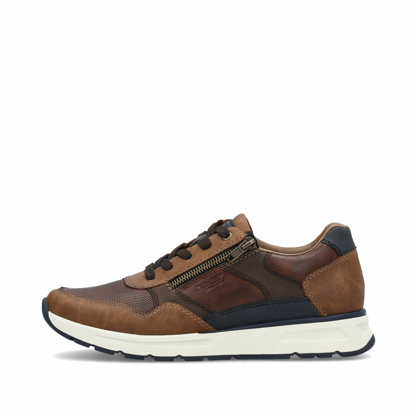 Braune Rieker Herren Sneaker Low B0701-24 mit einem Reißverschluss. Schuh Außenseite.